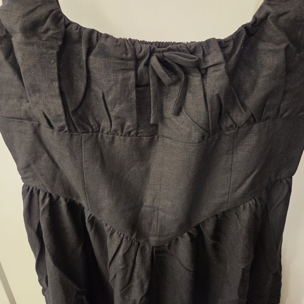 NWT - Maison D'Amelie Linen Blend Corset Detailed Smock Back Black Maxi Dress-L - Picture 5 of 14